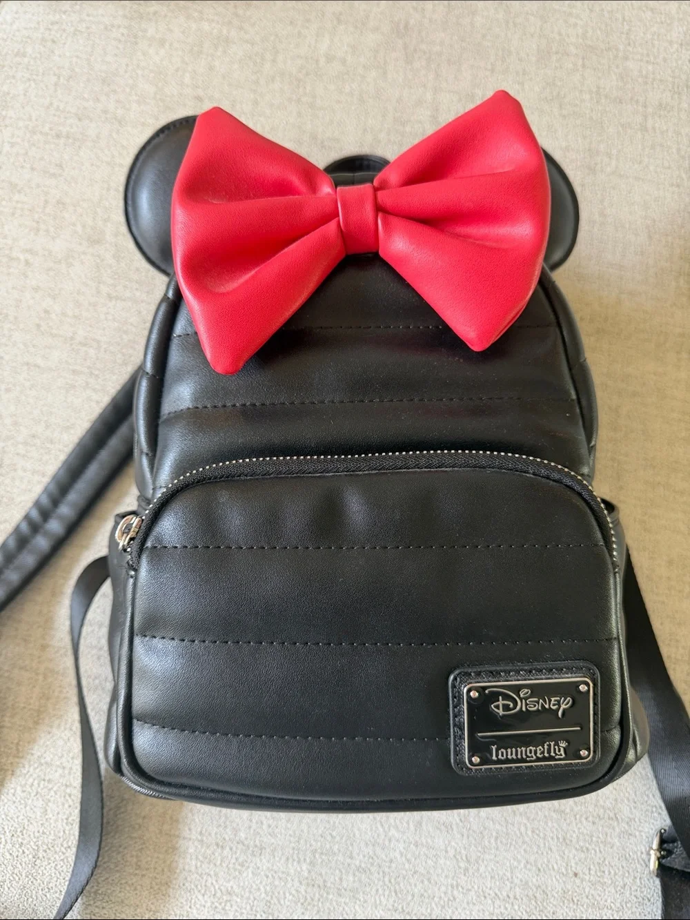 Loungefly Black Mini Backpack with Red Bow and Mouse Ears